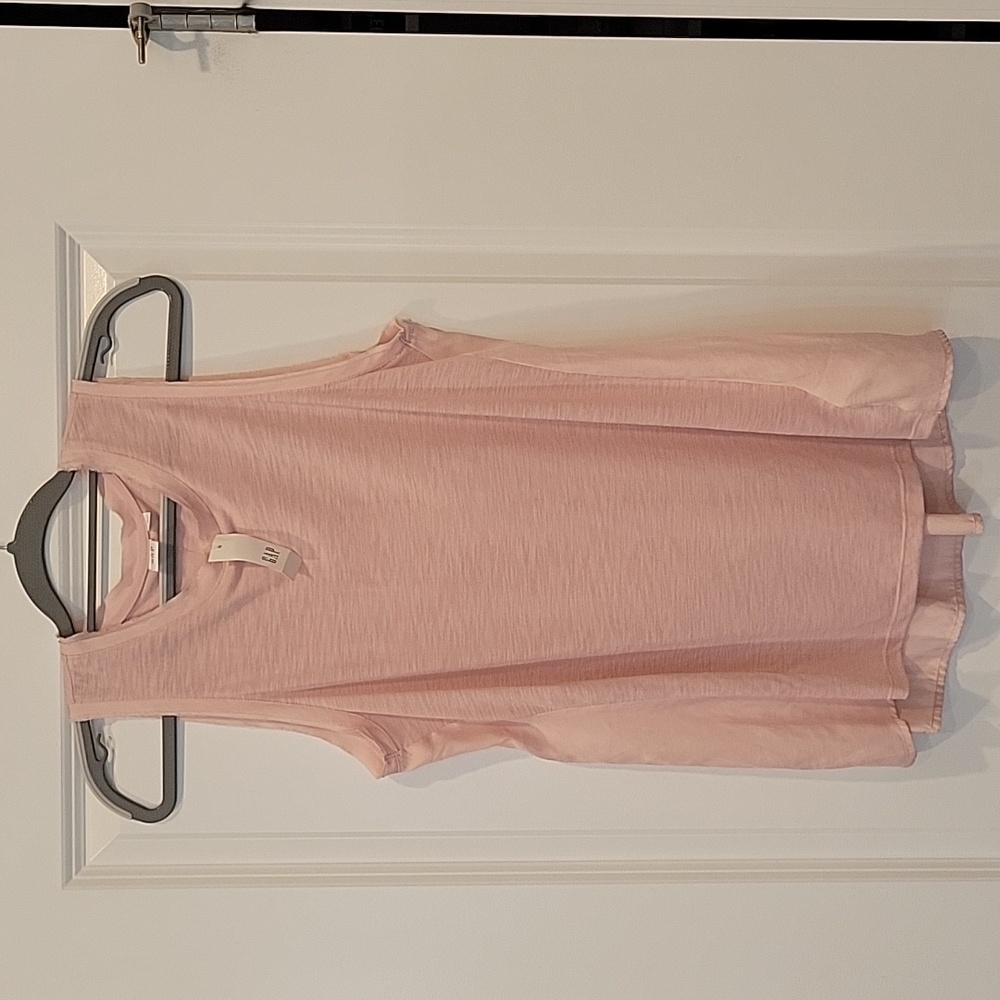 GAP Tiered Trim Raw Hem Pkeated Back Boho Tank Rose Size Small Oversized NWT